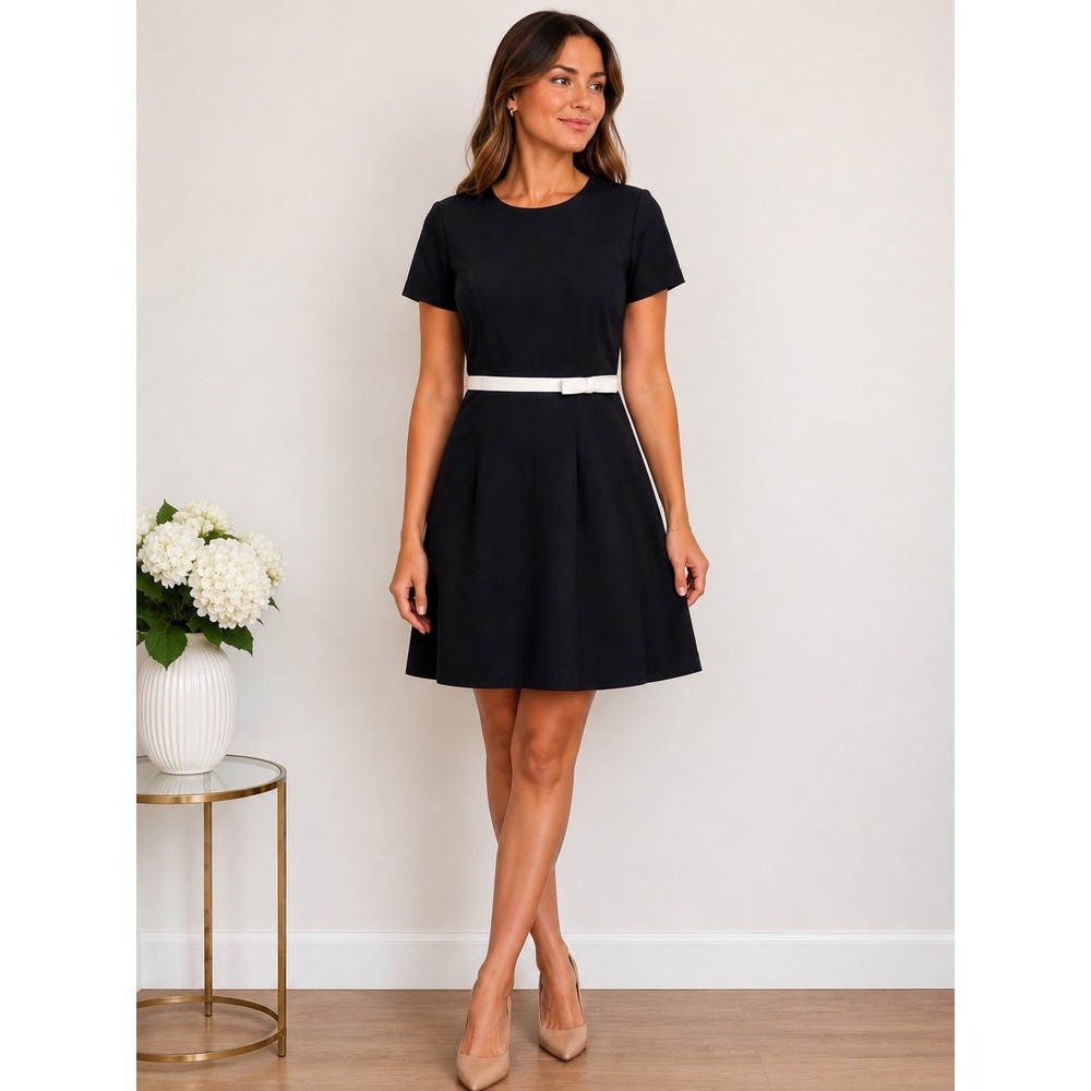 Kate Spade New York Black Dress Size 6 Short Sleeve A-Line White Bow Size 6